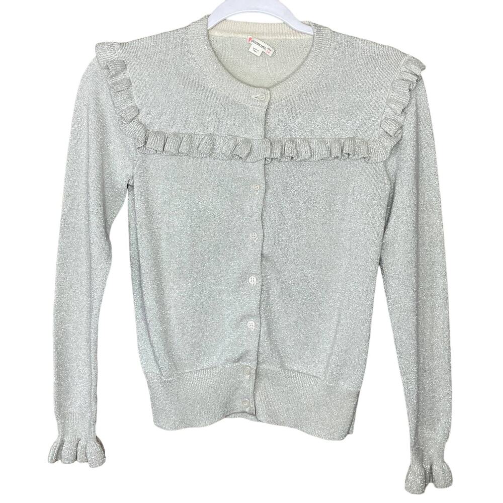 NEW Crewcuts Sparkly Ruffle Trimmed Cardigan Sweater Metallic Gray Size 14